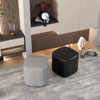 Modern Minimalist Square Leather Upholstered Wood Low Stool For Living Room