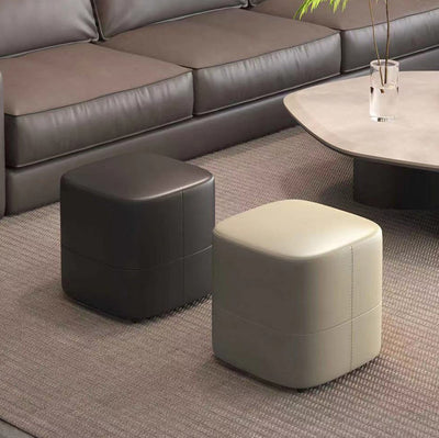 Modern Minimalist Square Leather Upholstered Wood Low Stool For Living Room