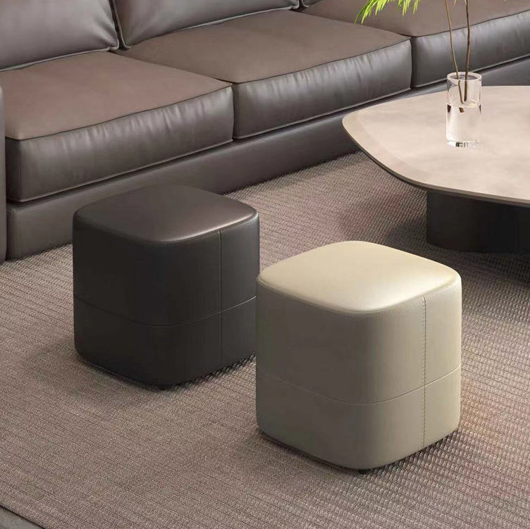Modern Minimalist Square Leather Upholstered Wood Low Stool For Living Room