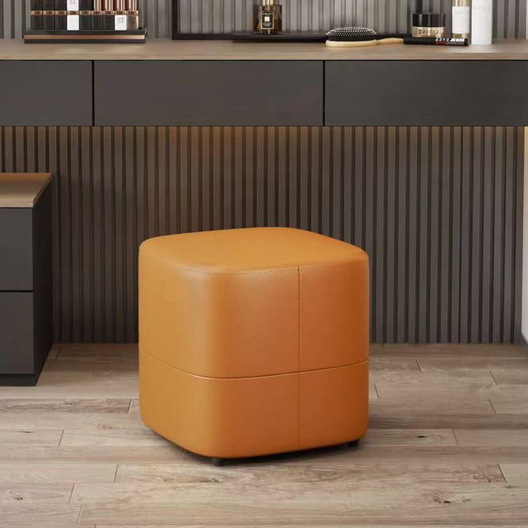 Modern Minimalist Square Leather Upholstered Wood Low Stool For Living Room