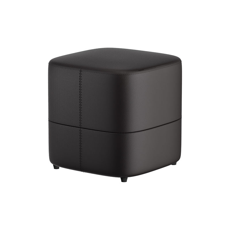 Modern Minimalist Square Leather Upholstered Wood Low Stool For Living Room