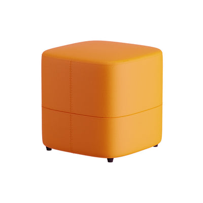 Modern Minimalist Square Leather Upholstered Wood Low Stool For Living Room
