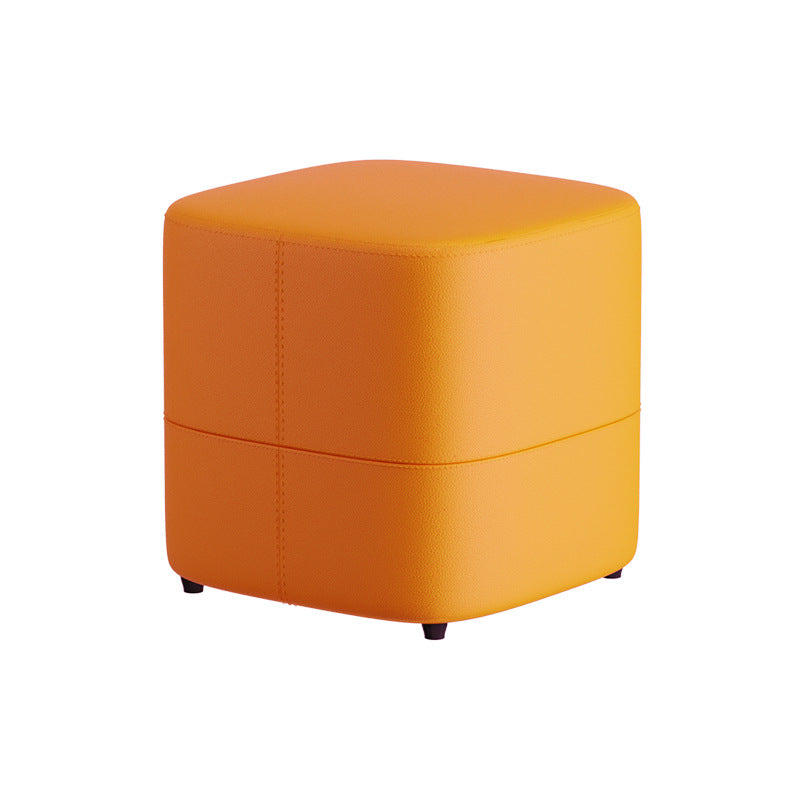 Modern Minimalist Square Leather Upholstered Wood Low Stool For Living Room