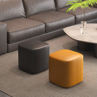 Modern Minimalist Square Leather Upholstered Wood Low Stool For Living Room
