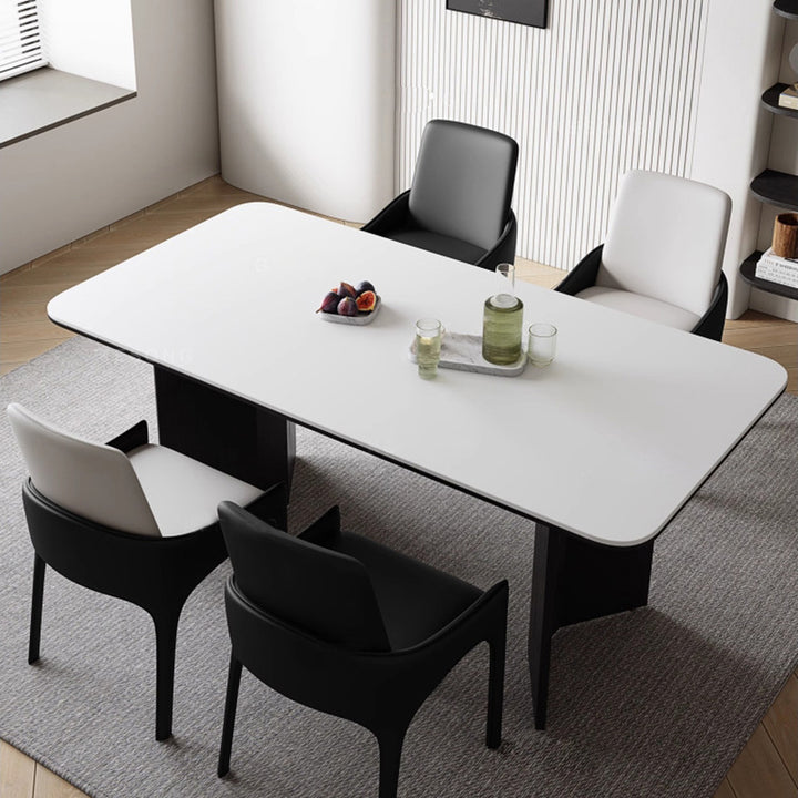 Chaise de salle à manger moderne de luxe rectangulaire avec dossier en peau à gratter pour chat, cadre en acier au carbone rembourré 