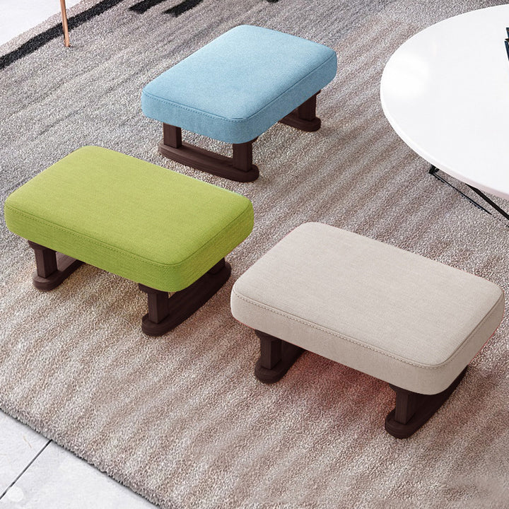 Modern Minimalist Rectangular Cotton Linen Pine Footstool For Living Room
