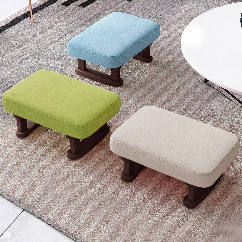 Modern Minimalist Rectangular Cotton And Linen Wood Footstool For Living Room