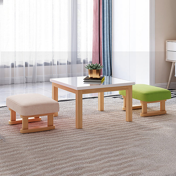 Modern Minimalist Rectangular Cotton Linen Pine Footstool For Living Room