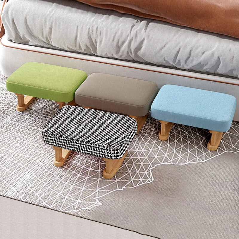 Modern Minimalist Rectangular Cotton And Linen Wood Footstool For Living Room