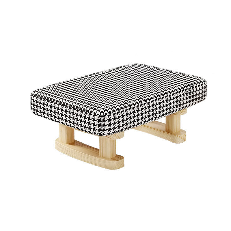 Modern Minimalist Rectangular Cotton And Linen Wood Footstool For Living Room