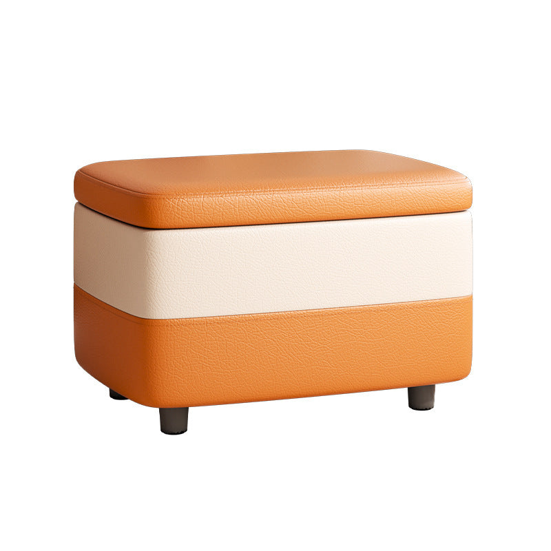 Modern Minimalist Rectangular PU Leather Wood Footstool 1-Storage For Entryway