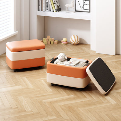 Modern Minimalist Rectangular PU Leather Wood Footstool 1-Storage For Entryway