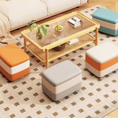 Modern Minimalist Rectangular PU Leather Wood Footstool 1-Storage For Entryway