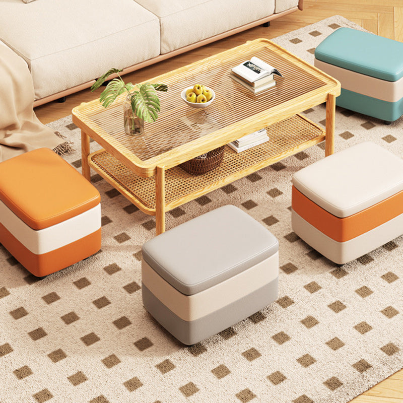 Modern Minimalist Rectangular PU Leather Wood Footstool 1-Storage For Entryway
