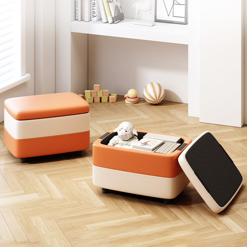 Modern Minimalist Rectangular PU Leather Wood Footstool 1-Storage For Entryway