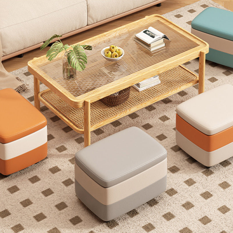 Modern Minimalist Rectangular PU Leather Wood Footstool 1-Storage For Entryway