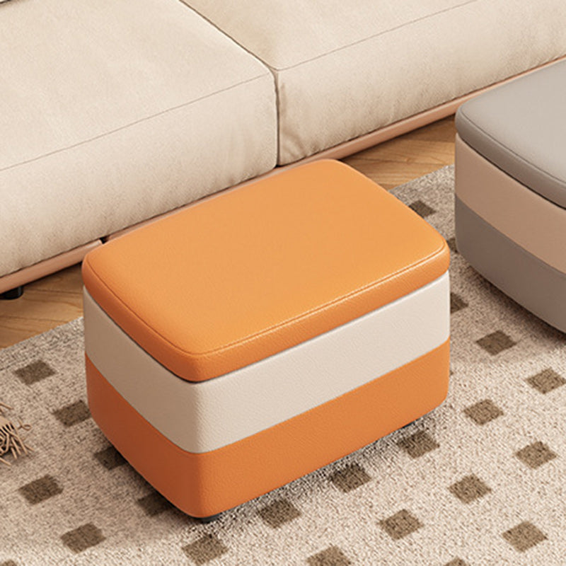 Modern Minimalist Rectangular PU Leather Wood Footstool 1-Storage For Entryway