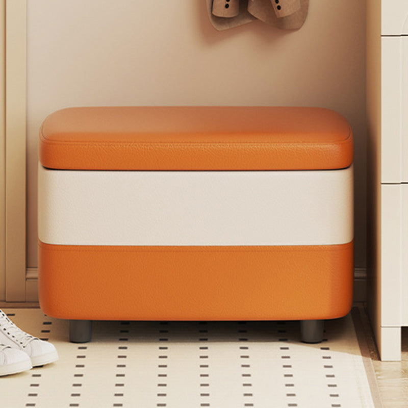 Modern Minimalist Rectangular PU Leather Wood Footstool 1-Storage For Entryway
