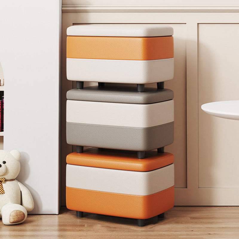 Modern Minimalist Rectangular PU Leather Wood Footstool 1-Storage For Entryway
