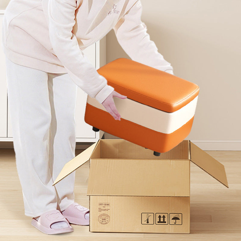 Modern Minimalist Rectangular PU Leather Wood Footstool 1-Storage For Entryway
