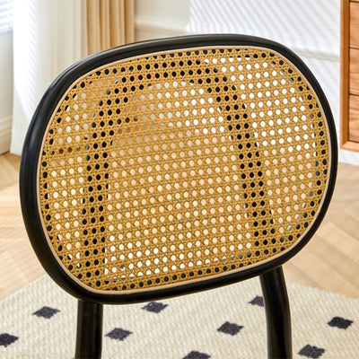 Moderner minimalistischer quadratischer gebogener Holz-Rattan-Esszimmerstuhl mit Rückenlehne für das Esszimmer 
