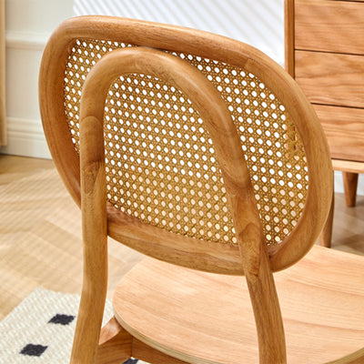 Moderner minimalistischer quadratischer gebogener Holz-Rattan-Esszimmerstuhl mit Rückenlehne für das Esszimmer 