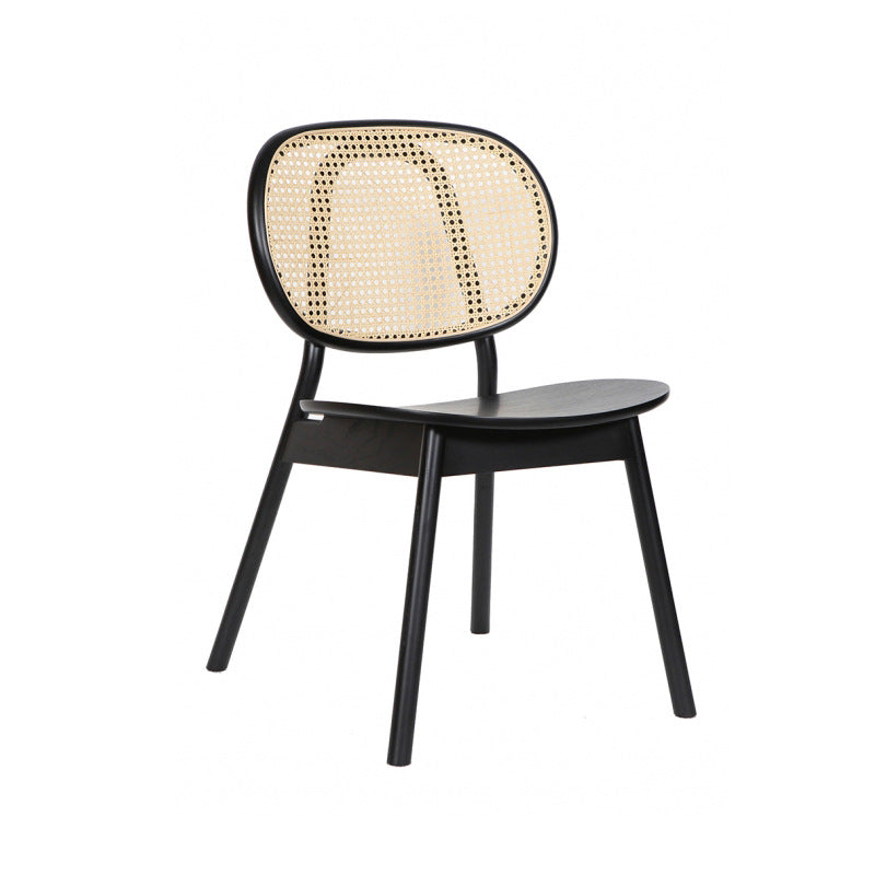 Moderner minimalistischer quadratischer gebogener Holz-Rattan-Esszimmerstuhl mit Rückenlehne für das Esszimmer 