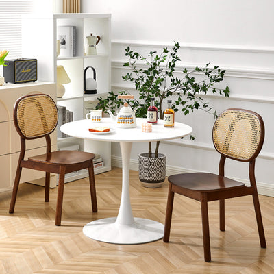 Moderner minimalistischer quadratischer gebogener Holz-Rattan-Esszimmerstuhl mit Rückenlehne für das Esszimmer 