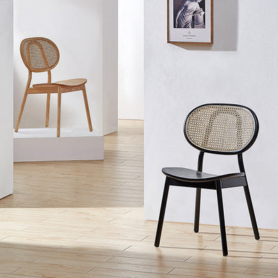 Moderner minimalistischer quadratischer gebogener Holz-Rattan-Esszimmerstuhl mit Rückenlehne für das Esszimmer 
