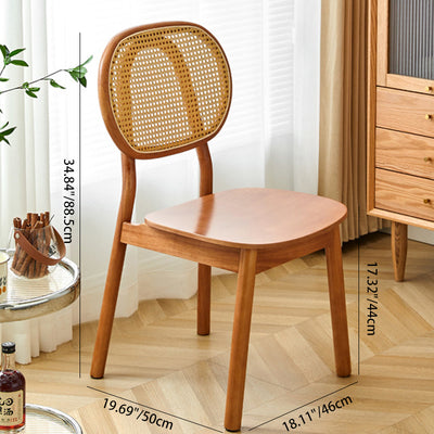 Moderner minimalistischer quadratischer gebogener Holz-Rattan-Esszimmerstuhl mit Rückenlehne für das Esszimmer 