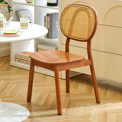 Moderner minimalistischer quadratischer gebogener Holz-Rattan-Esszimmerstuhl mit Rückenlehne für das Esszimmer 