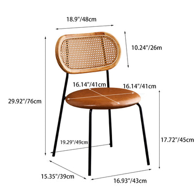 Chaise de salle à manger contemporaine nordique en rotin carré avec dossier en fer et cuir PU rembourré 
