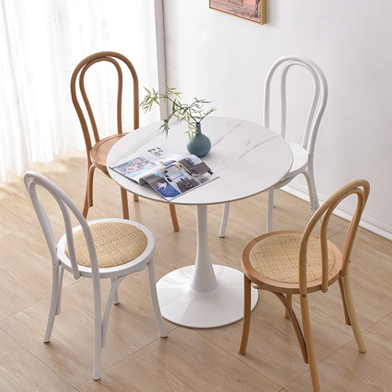 Zeitgemäßer Retro Geflochtener Rattan Gebogener Lamellenrücken Esszimmerstuhl Für Esszimmer 