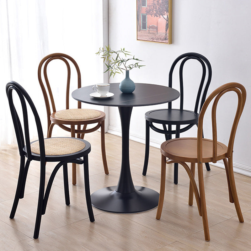 Zeitgemäßer Retro Geflochtener Rattan Gebogener Lamellenrücken Esszimmerstuhl Für Esszimmer 