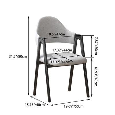 Silla de comedor contemporánea nórdica cuadrada tapizada con estructura de hierro y lino, respaldo curvado y reposabrazos para comedor 