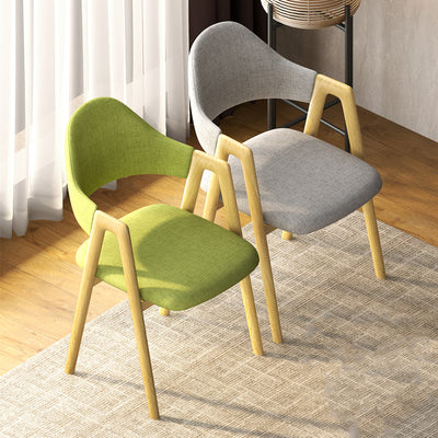 Silla de comedor contemporánea nórdica cuadrada tapizada con estructura de hierro y lino, respaldo curvado y reposabrazos para comedor 