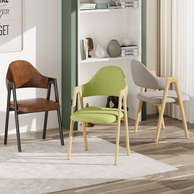 Silla de comedor contemporánea nórdica cuadrada tapizada con estructura de hierro y lino, respaldo curvado y reposabrazos para comedor 