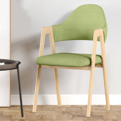 Silla de comedor contemporánea nórdica cuadrada tapizada con estructura de hierro y lino, respaldo curvado y reposabrazos para comedor 