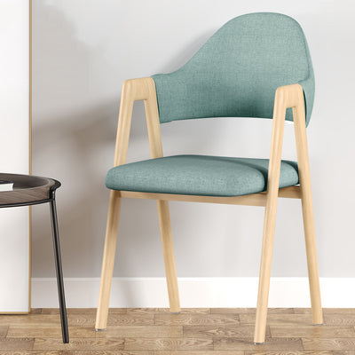 Silla de comedor contemporánea nórdica cuadrada tapizada con estructura de hierro y lino, respaldo curvado y reposabrazos para comedor 