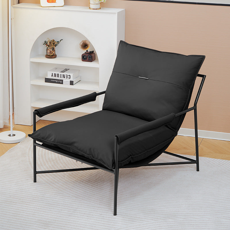 Moderno Lujo Acero al Carbono Silicona Cuero Rectangular Silla Acolchada con Respaldo y Reposabrazos para Sala de Estar 