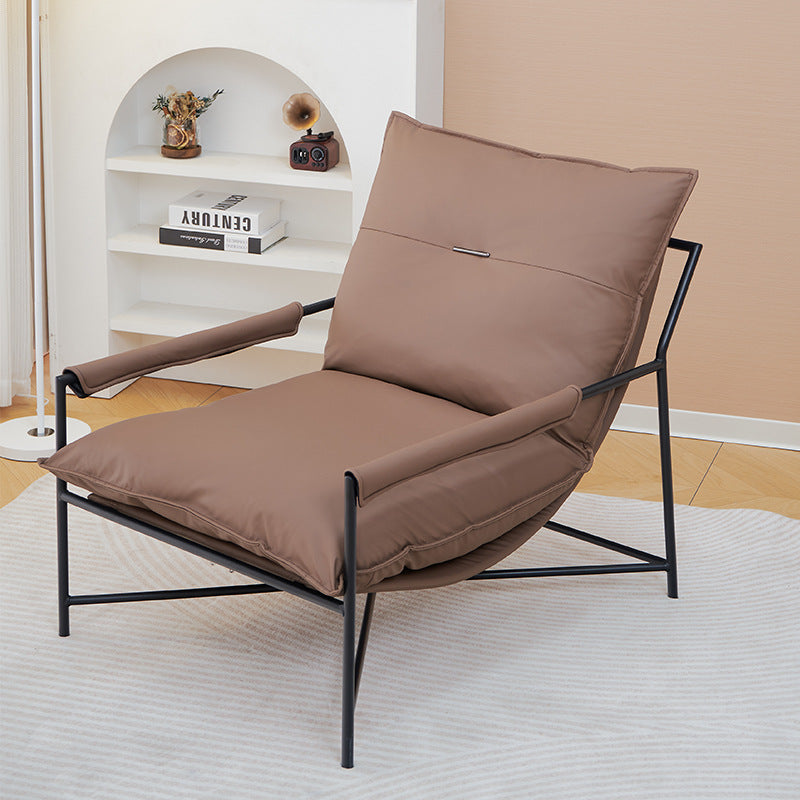 Moderno Lujo Acero al Carbono Silicona Cuero Rectangular Silla Acolchada con Respaldo y Reposabrazos para Sala de Estar 