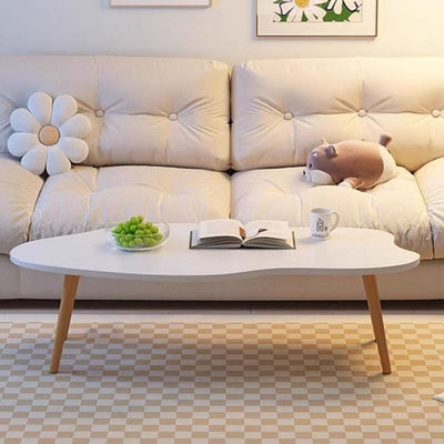 Mesa de café de madera maciza de forma de nube de mango minimalista moderna de 4 patas para sala de estar 