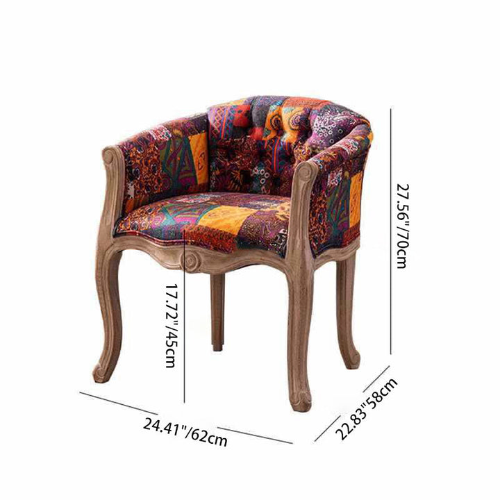 Chaise d'accent en bois massif avec tissu vintage traditionnel carré demi-rond, dossier et accoudoirs pour salon 