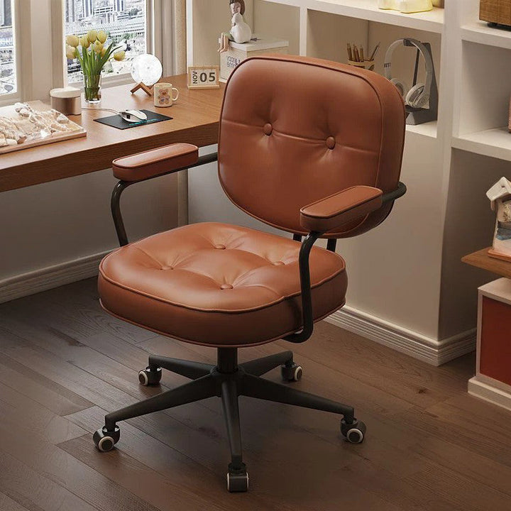 Modern Minimalist Faux Nappa Leather Nylon Rectangular Desk Chair Backrest Armrest For Home Office