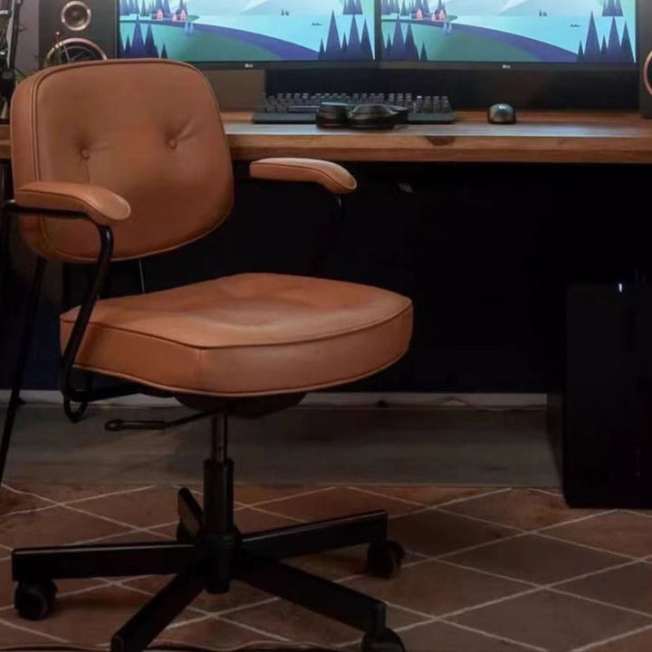 Moderner minimalistischer Schreibtischstuhl aus Nappaleder und Nylon mit rechteckiger Rückenlehne und Armlehne für das Home Office 