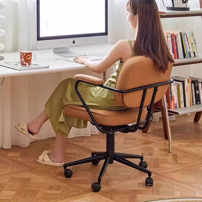 Moderner minimalistischer Schreibtischstuhl aus Nappaleder und Nylon mit rechteckiger Rückenlehne und Armlehne für das Home Office 