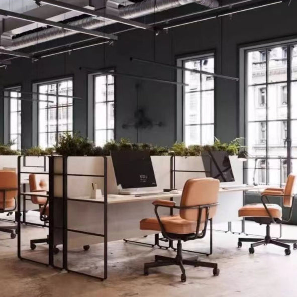 Moderner minimalistischer Schreibtischstuhl aus Nappaleder und Nylon mit rechteckiger Rückenlehne und Armlehne für das Home Office 