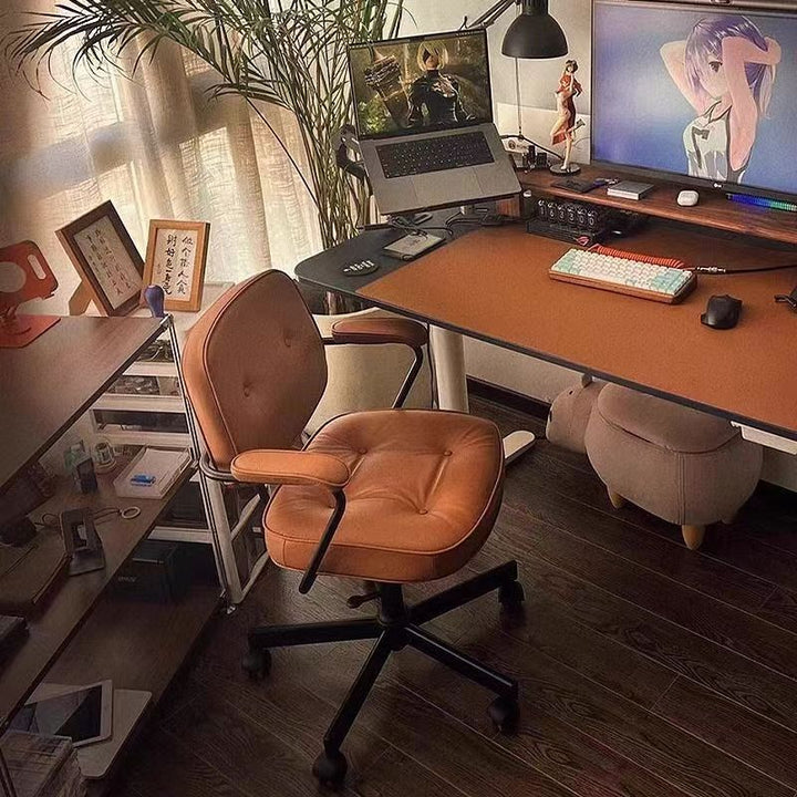 Moderner minimalistischer Schreibtischstuhl aus Nappaleder und Nylon mit rechteckiger Rückenlehne und Armlehne für das Home Office 