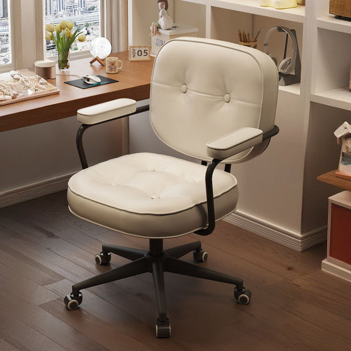 Modern Minimalist Faux Nappa Leather Nylon Rectangular Desk Chair Backrest Armrest For Home Office