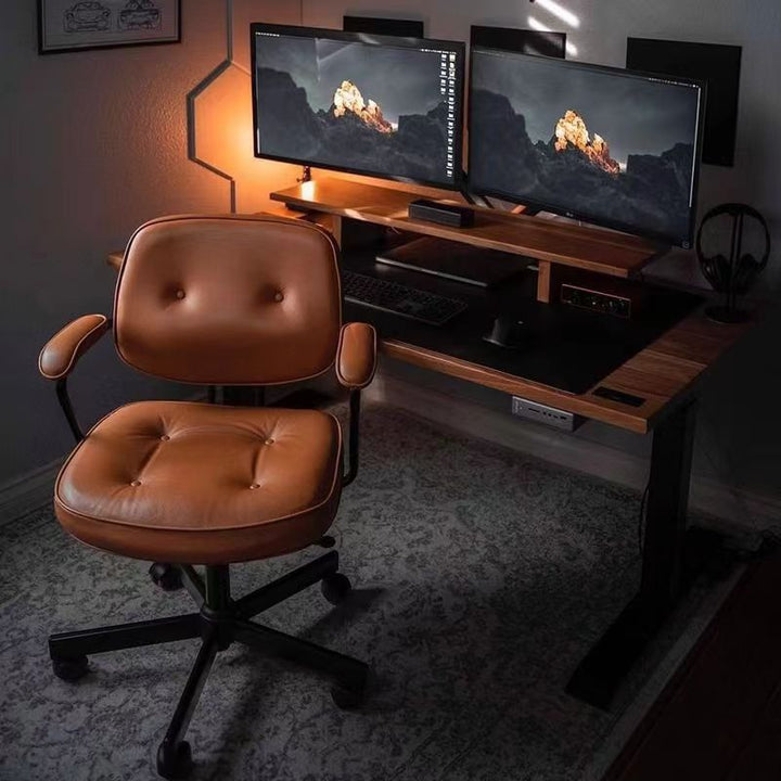 Moderner minimalistischer Schreibtischstuhl aus Nappaleder und Nylon mit rechteckiger Rückenlehne und Armlehne für das Home Office 